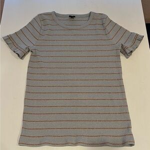J. Crew Tops Gold Striped Gray Shirt. Short Ruffled Sleeve Tee